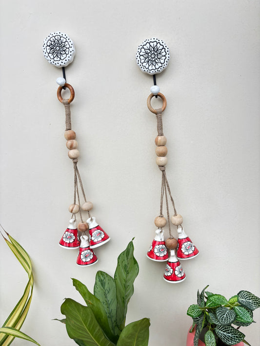 VibesRoute ZenBloom Floral Bell Hanging – Red (Set of 2)