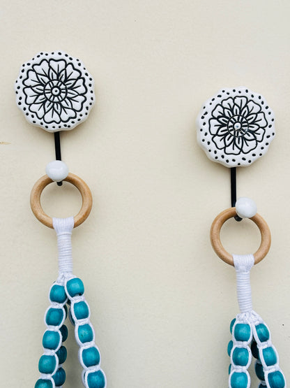 Wooden Boho Beaded Planter Set - Blue