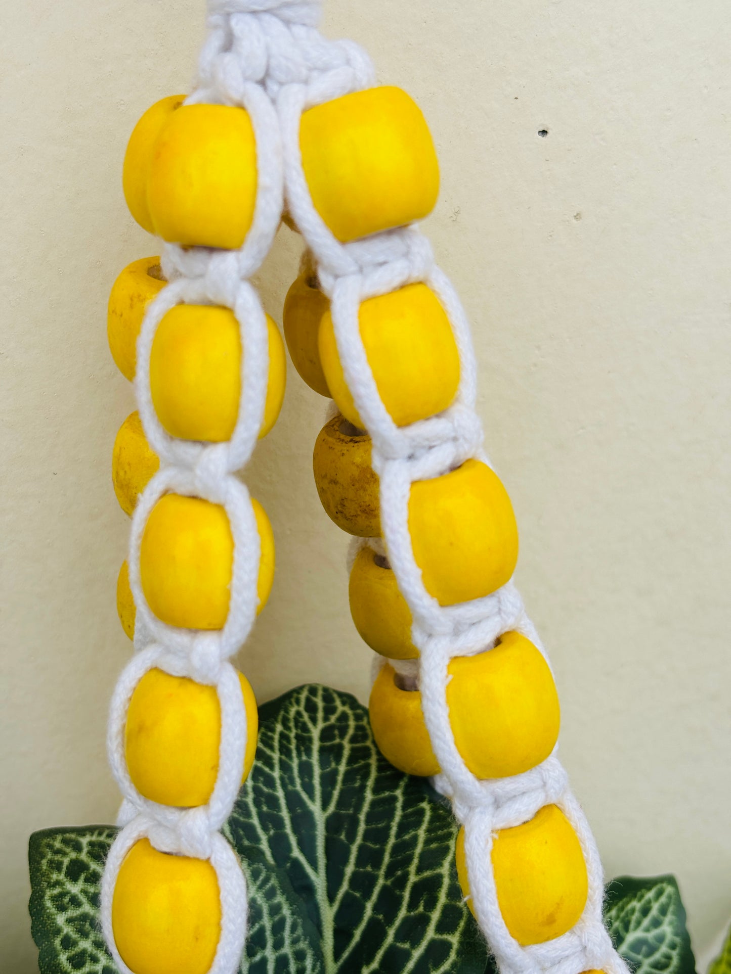 Wooden Boho Beaded Planter Set - Yellow