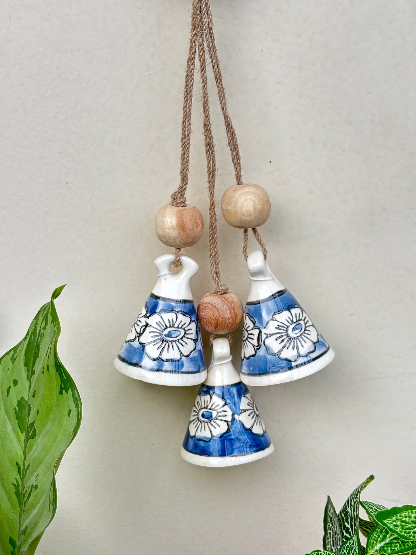 VibesRoute ZenBloom Floral Bell Hanging – Blue (Set of 2)