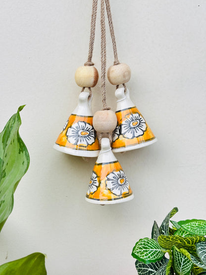 VibesRoute ZenBloom Floral Bell Hanging – Yellow (Set of 2)